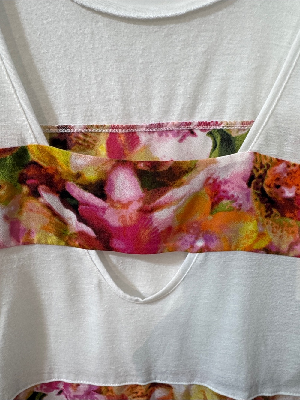 Apt. 9 Panel Linen Blend Tank with Floral Stripe Bands & Back Keyhole - Size S - Picture 6 of 8